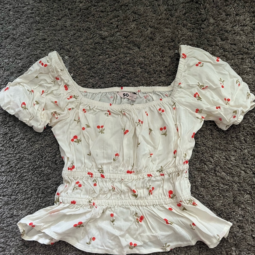 SO White Puff Sleeve Ruched Blouse